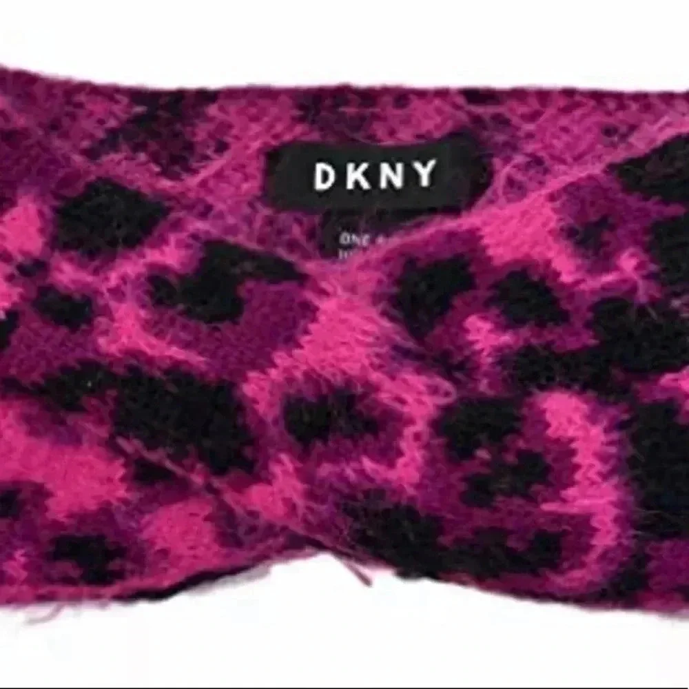 DKNY Women’s Fuzzy Animal Print Twisted Headband Hot Pink Black